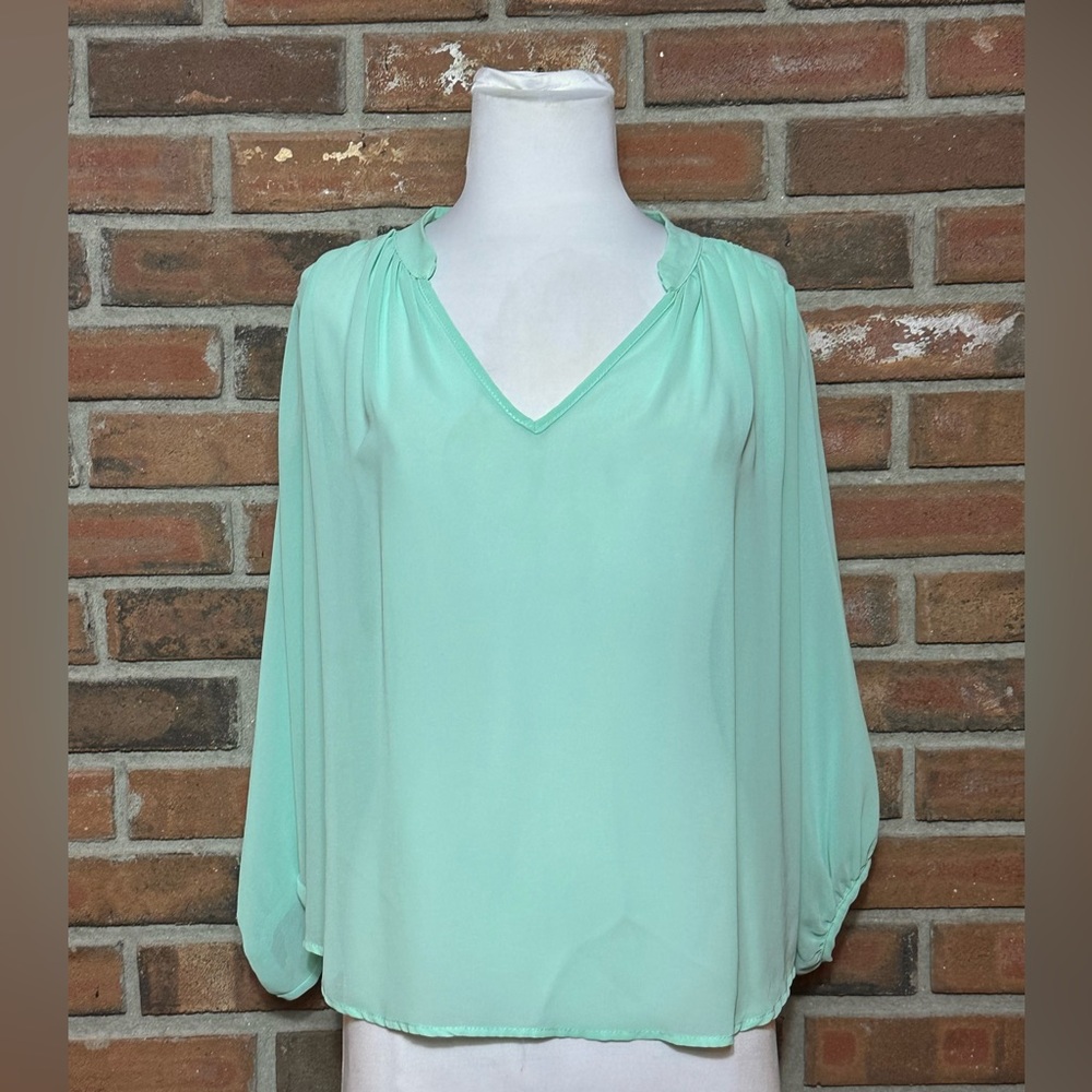 fab’rik Women’s Blouse Large Mint Green Sheer Long Sleeve Boho Top